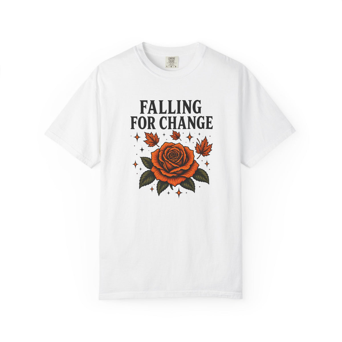Falling For Change Rose Illustration T-Shirt | Autumn Leaves, Orange Floral