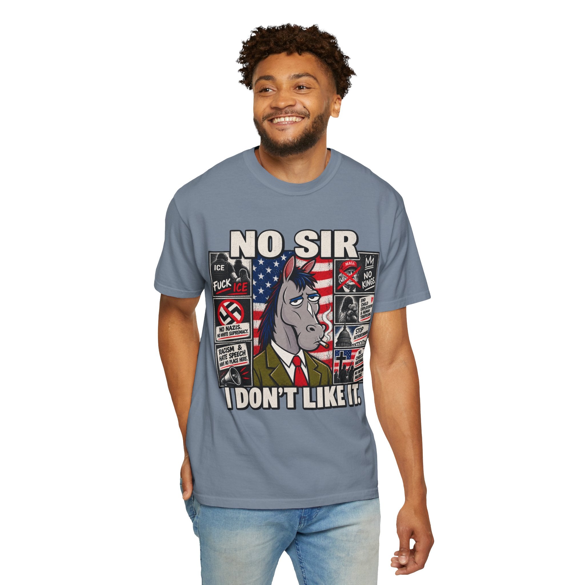 No Sir I Don't Like It donkey illustration T-Shirt | political satire, protest collage
