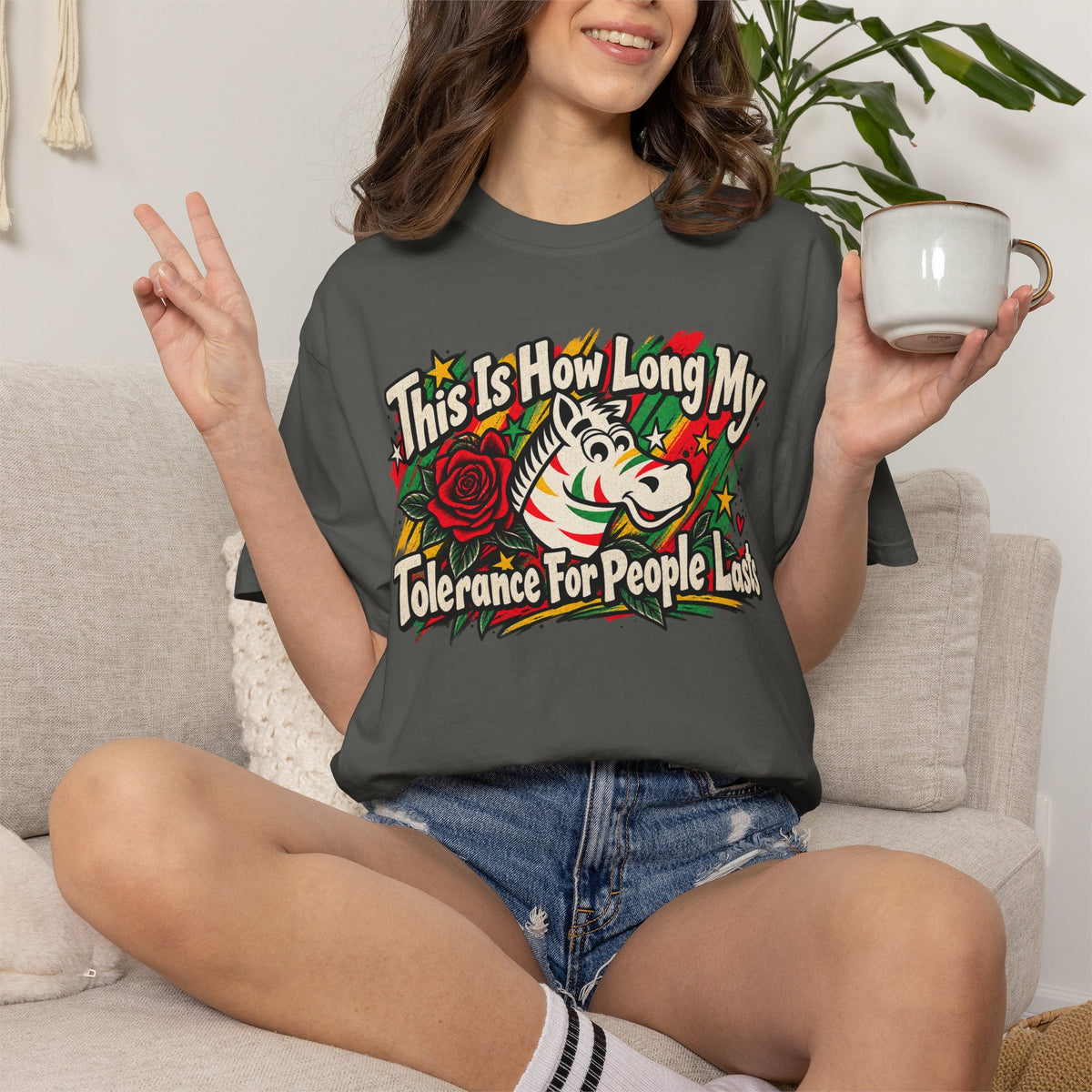 This is How Long My Tolerance Lasts Zebra Chewing Gum Unisex Garment-Dyed T-shirt