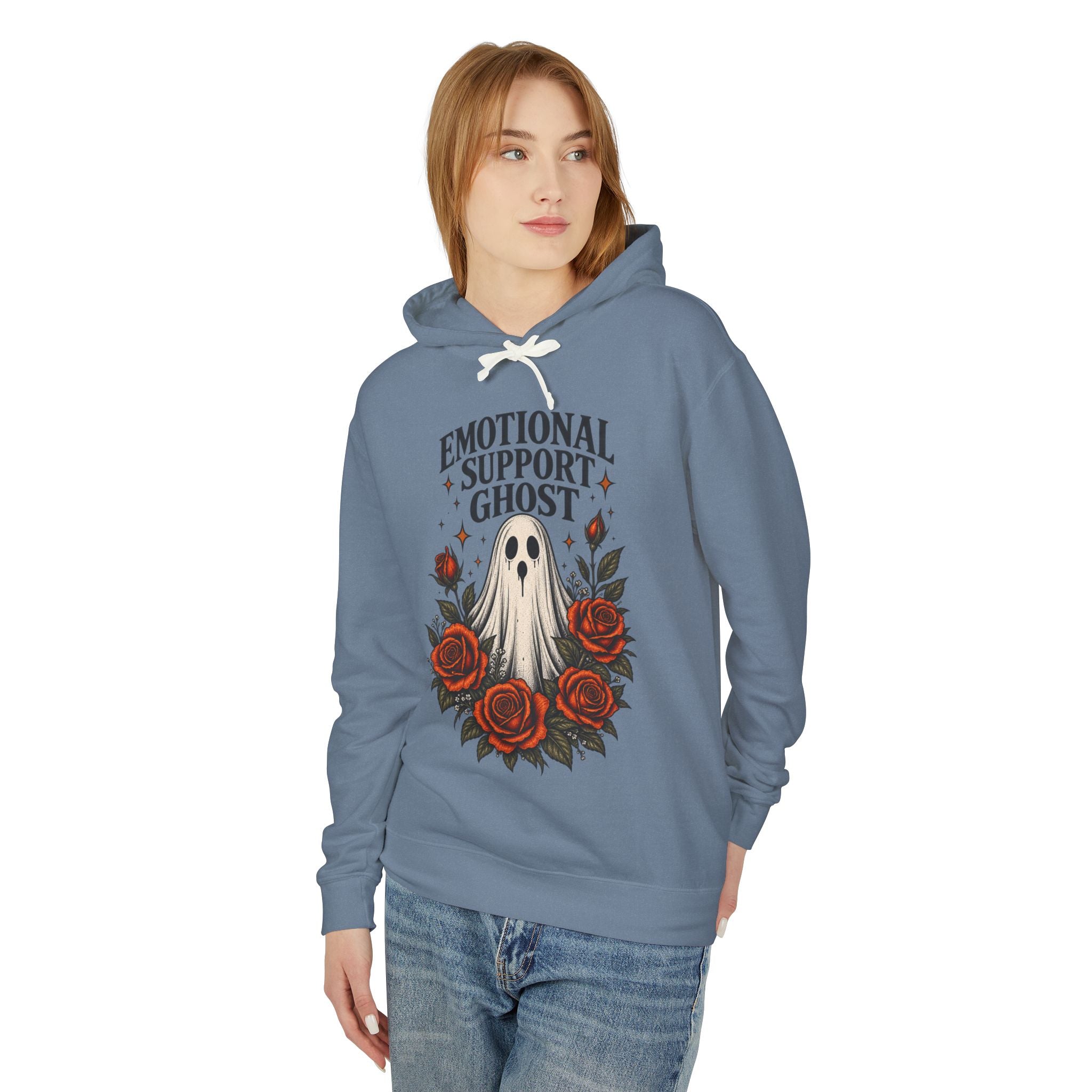 Emotional Support Ghost Hoodie | Ghost with Red Roses Sweatshirt
