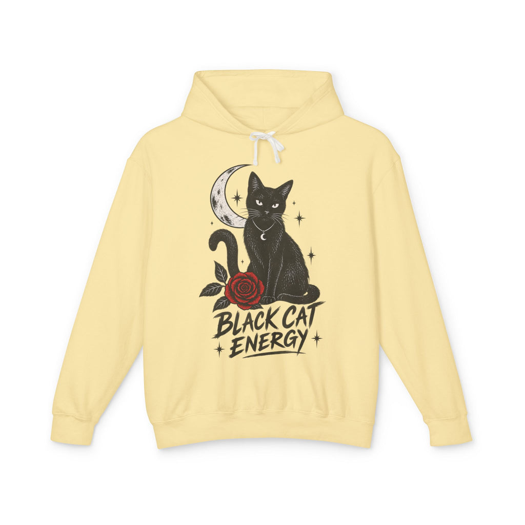 Black Cat Energy Unisex Lightweight Hooded Sweatshirt