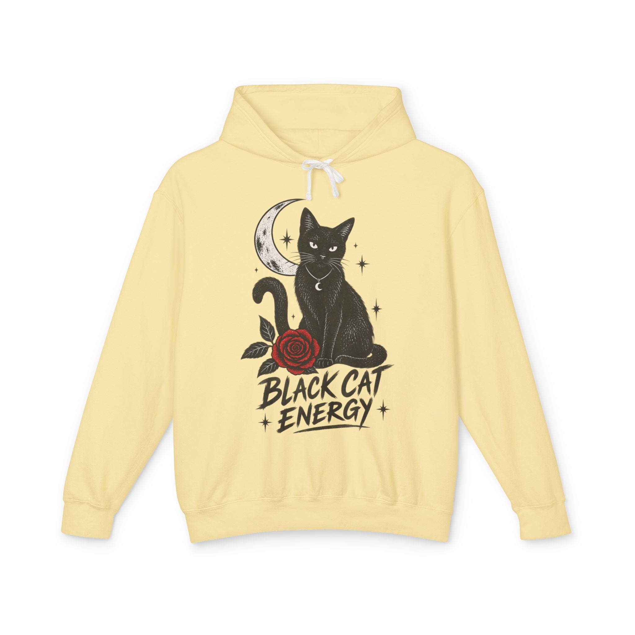 Black Cat Energy Unisex Lightweight Hooded Sweatshirt
