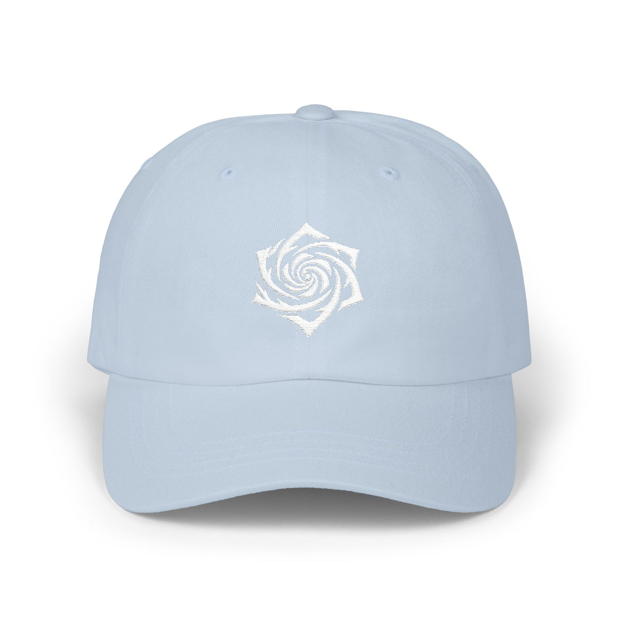 Dad Cap — Minimal White Spiral Rose Embroidered Hat. White Rose Resistance