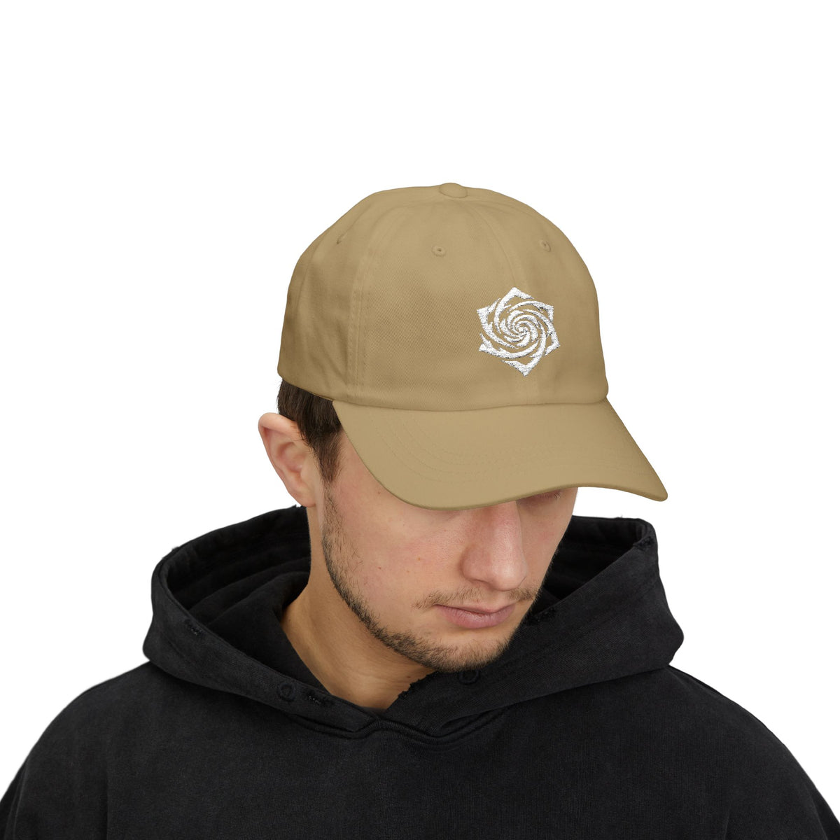 Dad Cap — Minimal White Spiral Rose Embroidered Hat. White Rose Resistance