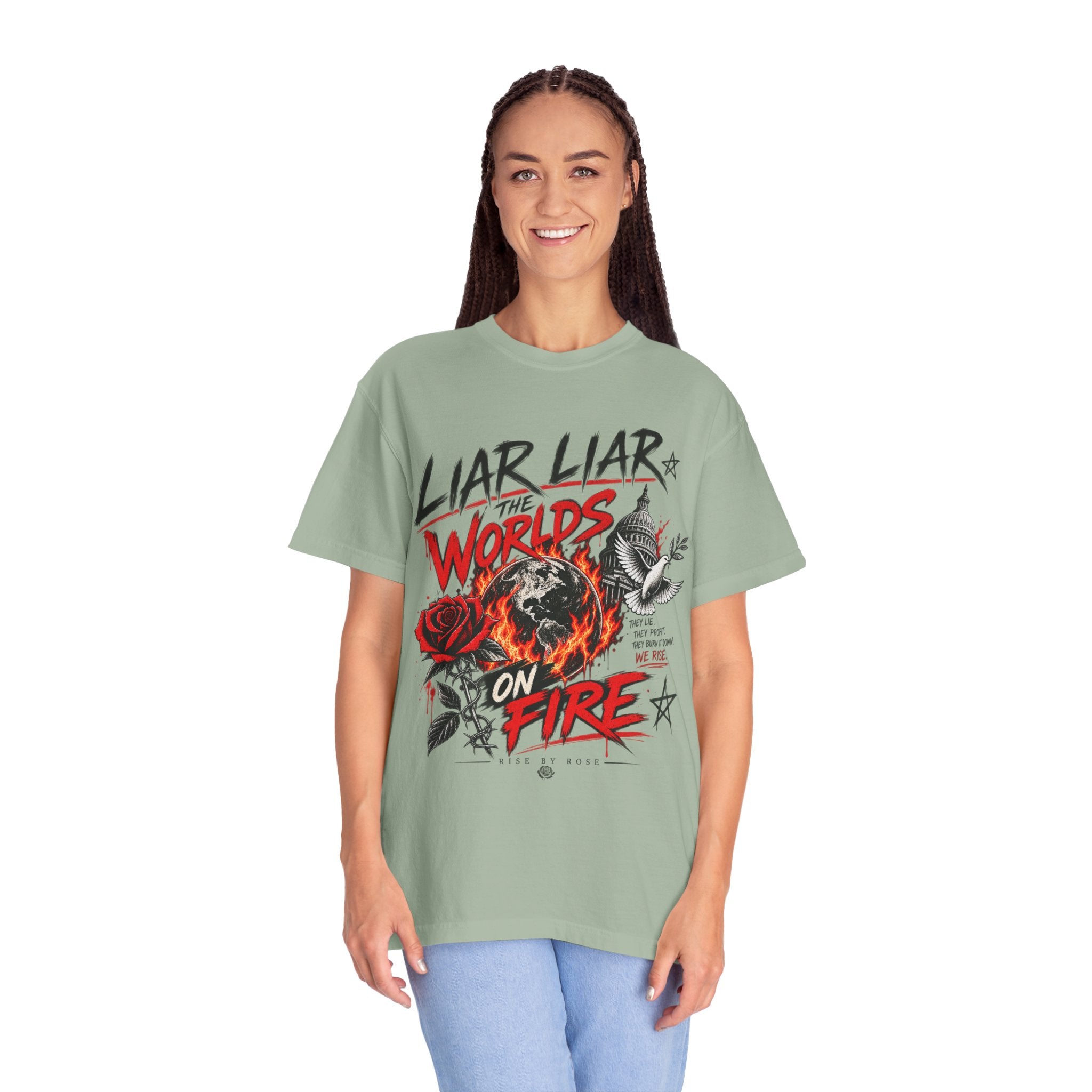 Liar Liar The Worlds on Fire-Dolly Parton inspired Unisex Garment-Dyed T-shirt