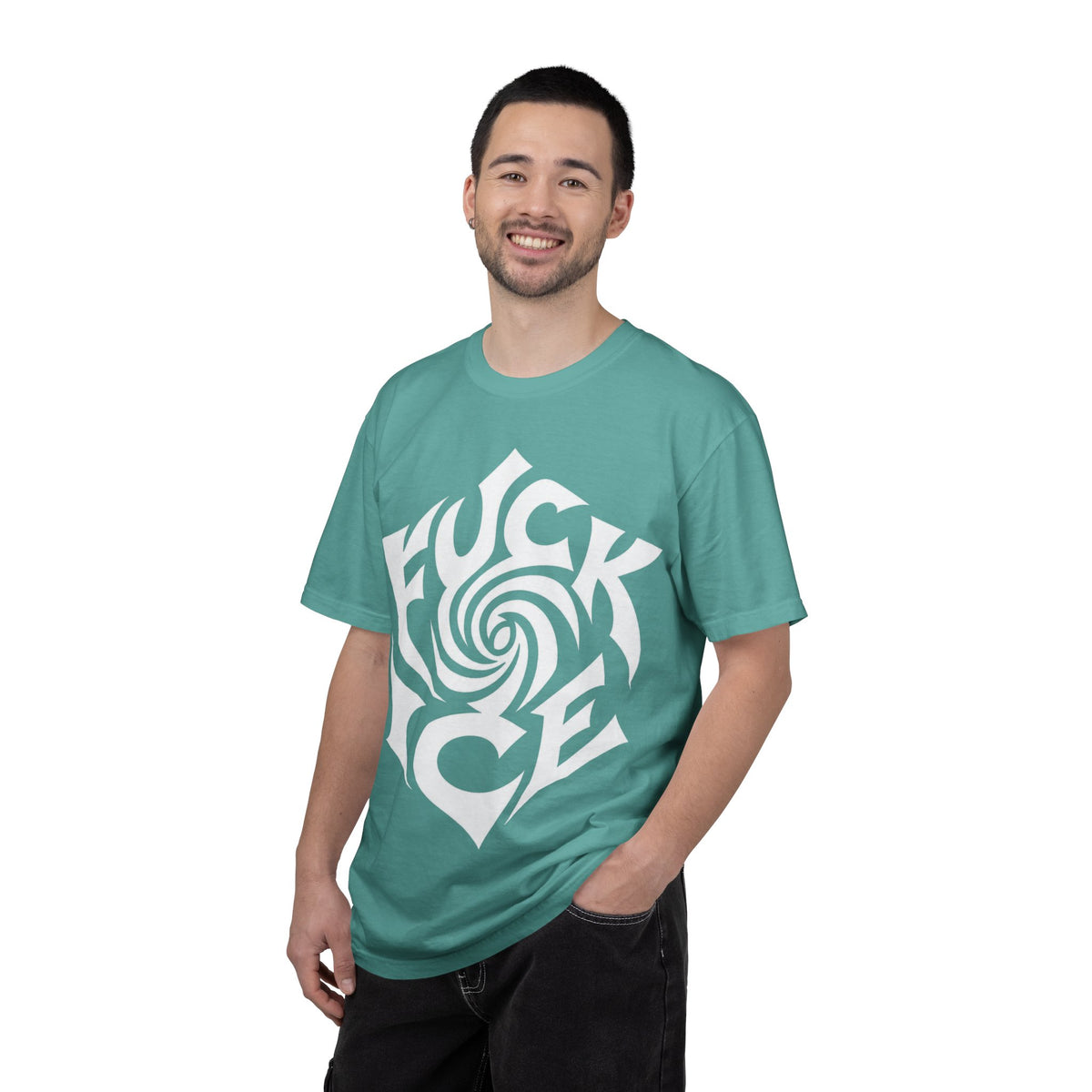 Fuck Ice Unisex T-Shirt | White Rose Typography Swirl