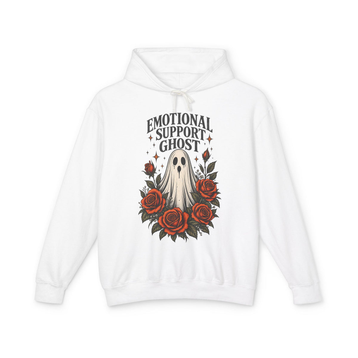 Emotional Support Ghost Hoodie | Ghost with Red Roses Sweatshirt