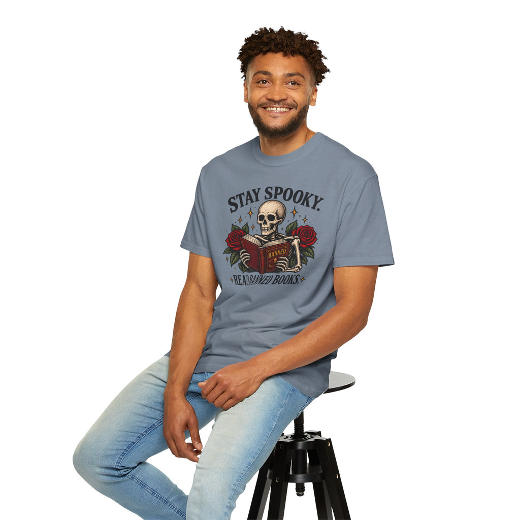 Stay Spooky Read Banned Books T-shirt | Skull, Roses, Book