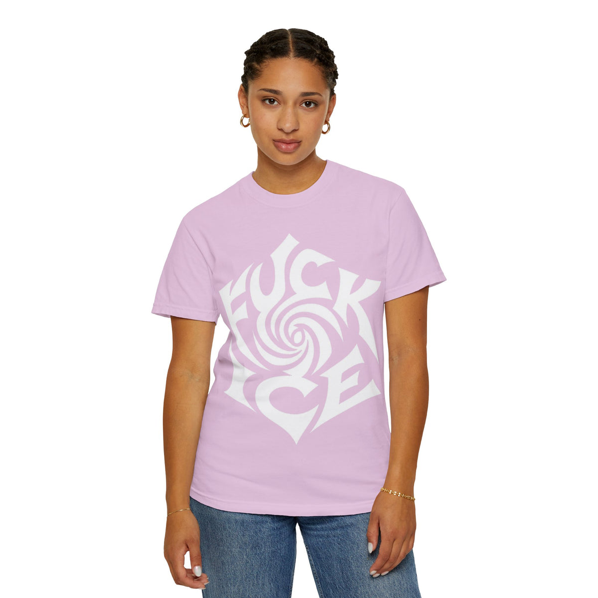 Fuck Ice Unisex T-Shirt | White Rose Typography Swirl