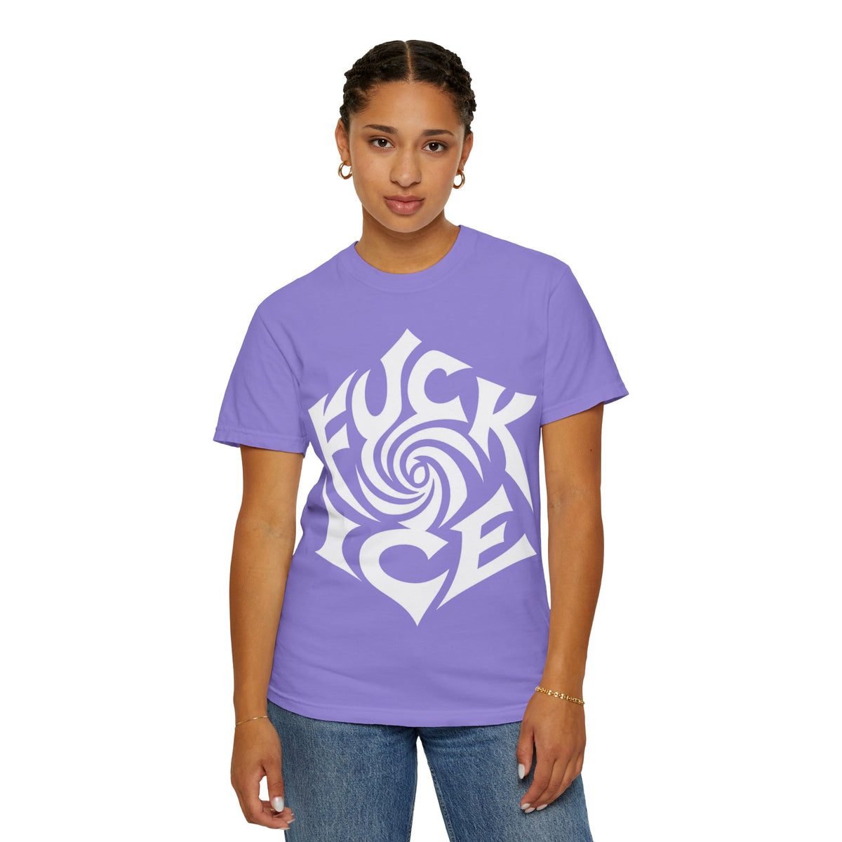 Fuck Ice Unisex T-Shirt | White Rose Typography Swirl