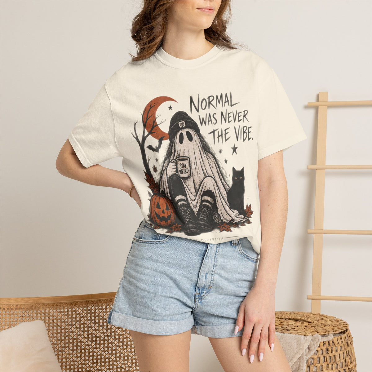 Normal Was Never the Vibe Ghost T-shirt | Halloween Pumpkin Cat Tee