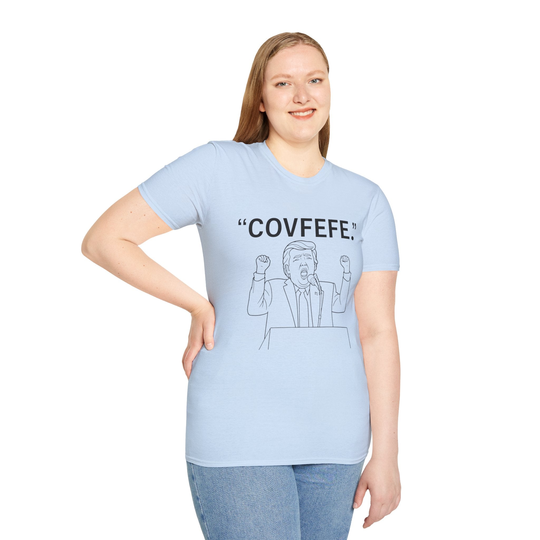 Trump- "COVFEFE." Trump Illustration T-Shirt | Political Humor Tee