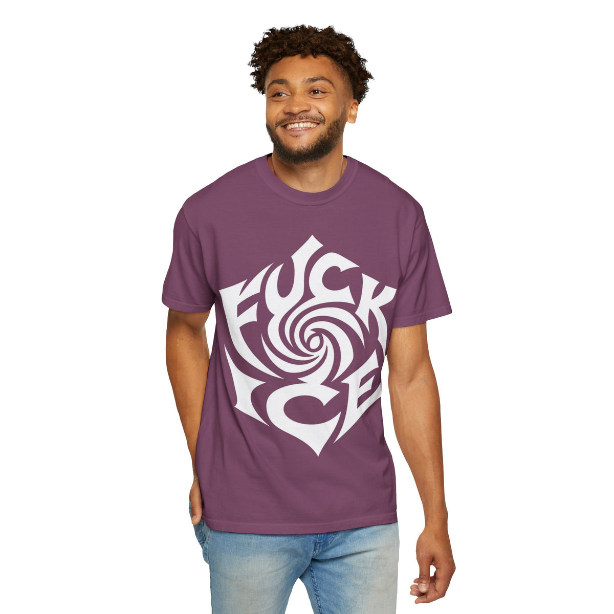 Fuck Ice Unisex T-Shirt | White Rose Typography Swirl