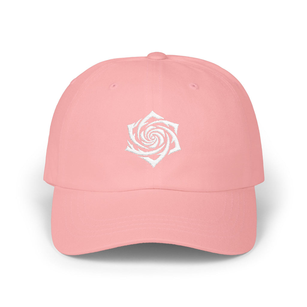 Dad Cap — Minimal White Spiral Rose Embroidered Hat. White Rose Resistance
