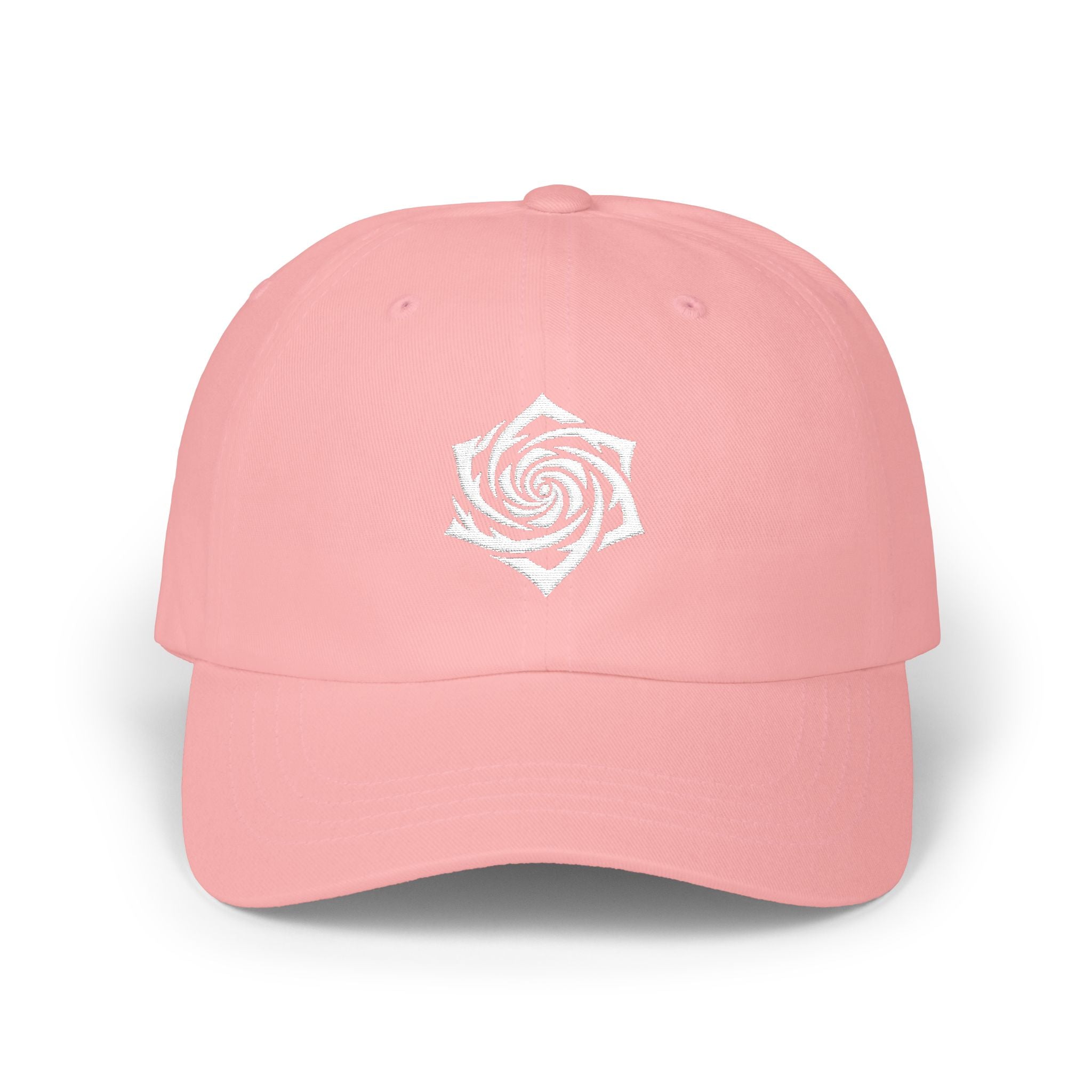 Dad Cap — Minimal White Spiral Rose Embroidered Hat. White Rose Resistance