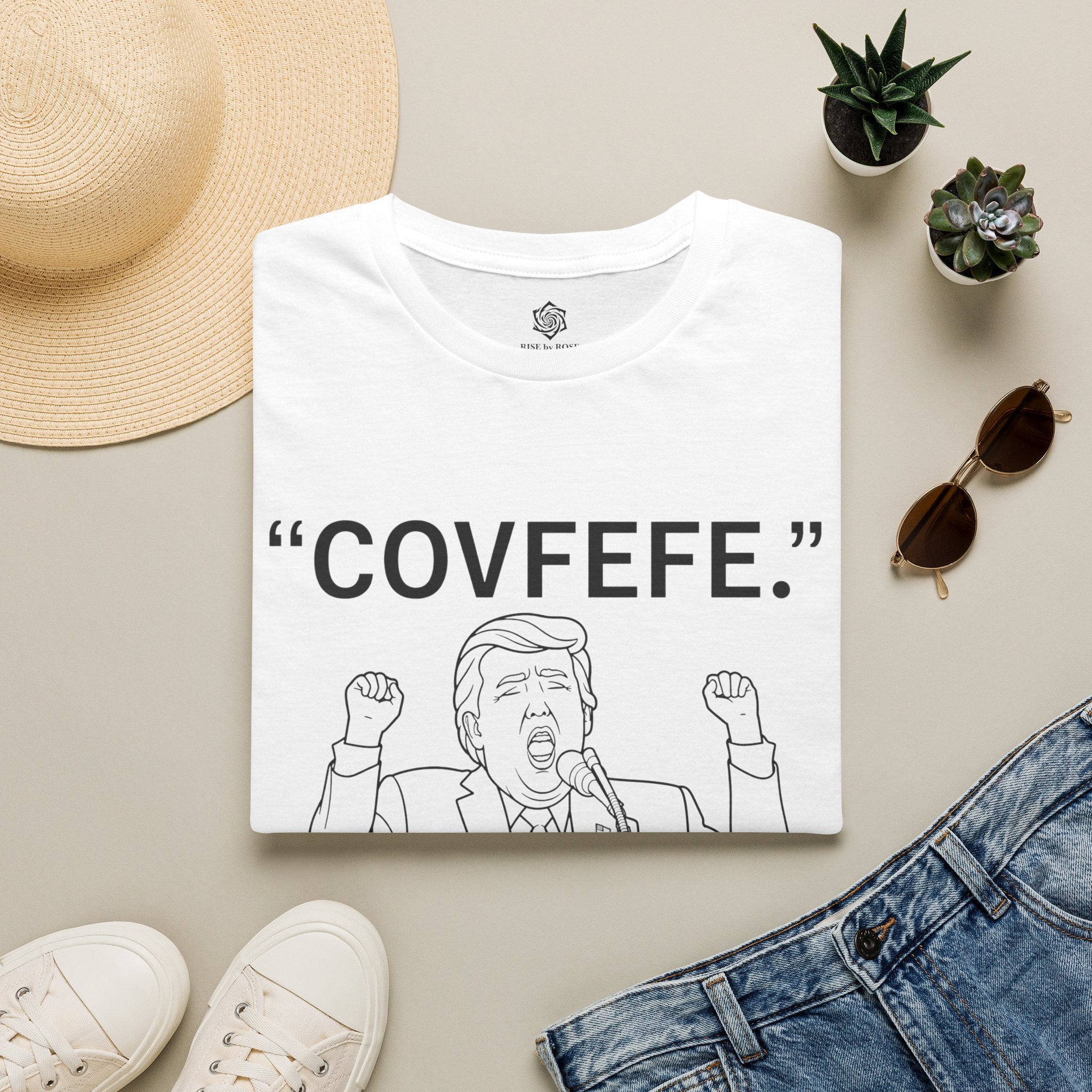 Trump- "COVFEFE." Trump Illustration T-Shirt | Political Humor Tee