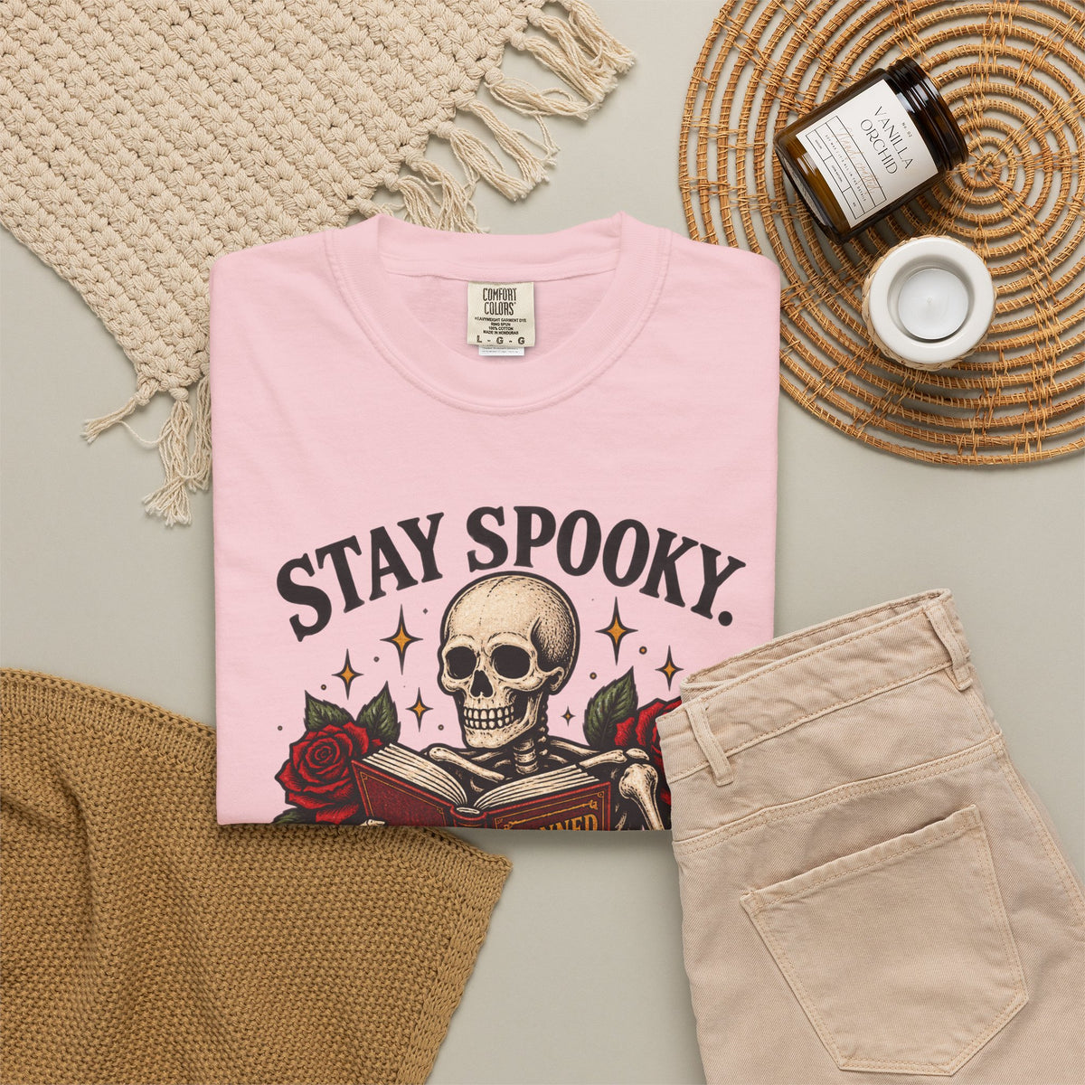 Stay Spooky Read Banned Books T-shirt | Skull, Roses, Book