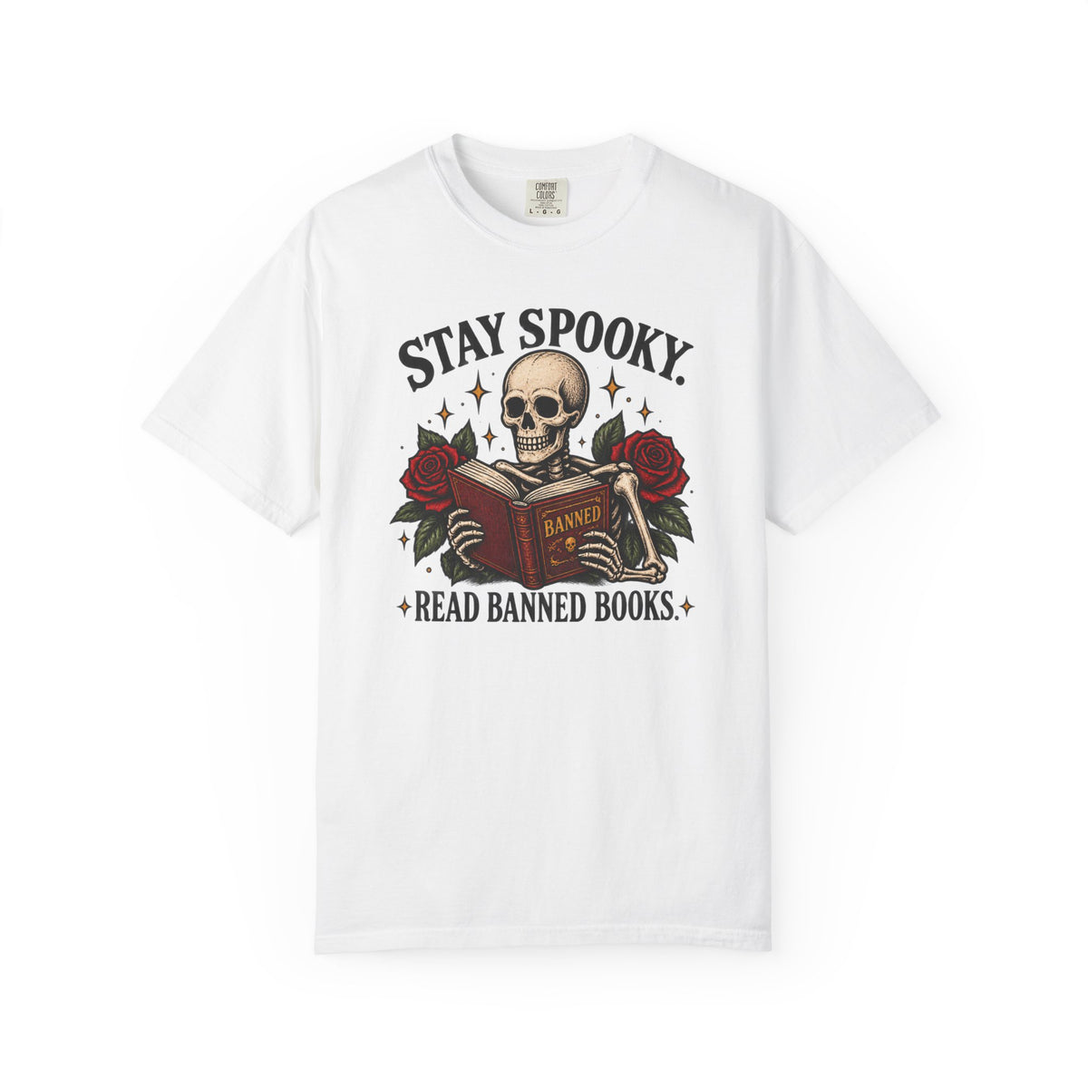 Stay Spooky Read Banned Books T-shirt | Skull, Roses, Book