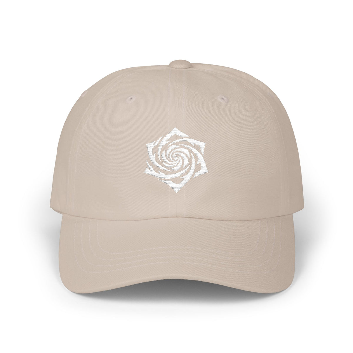 Dad Cap — Minimal White Spiral Rose Embroidered Hat. White Rose Resistance