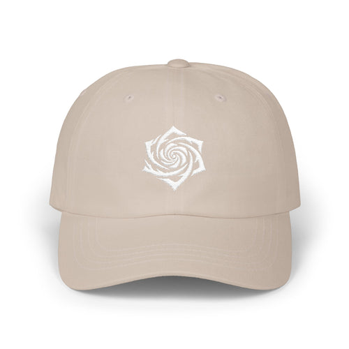 Dad Cap — Minimal White Spiral Rose Embroidered Hat. White Rose Resistance
