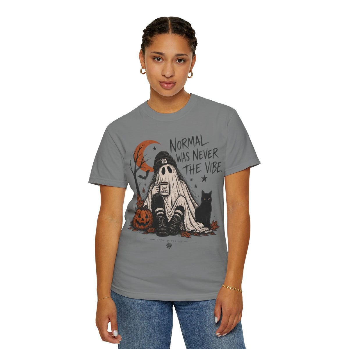 Normal Was Never the Vibe Ghost T-shirt | Halloween Pumpkin Cat Tee