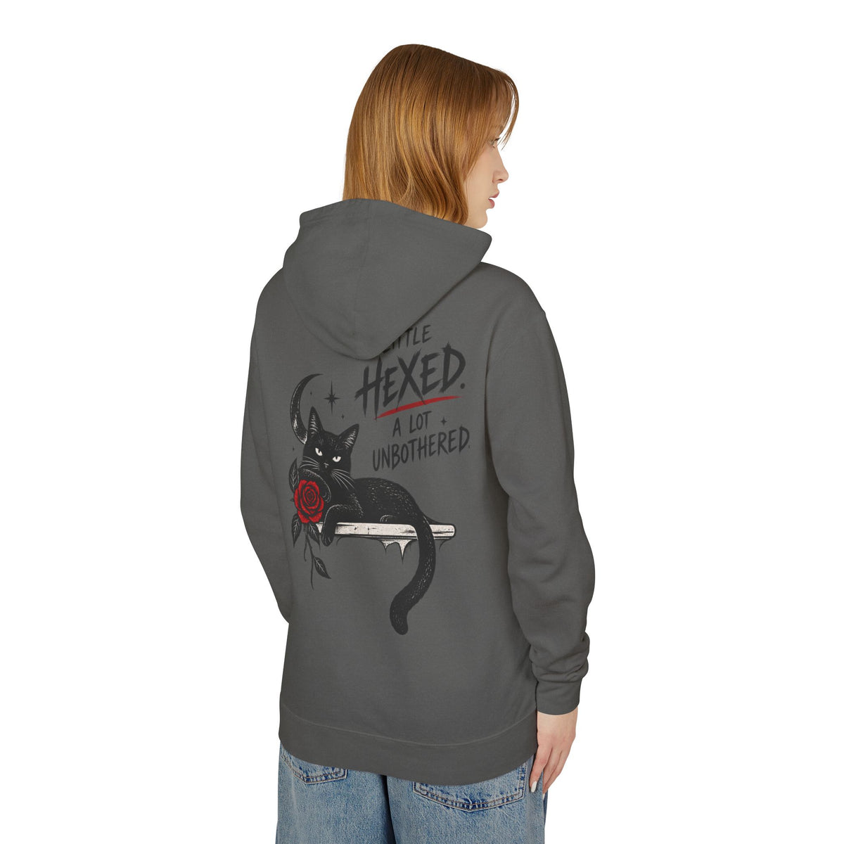 Black Cat Energy Unisex Lightweight Hooded Sweatshirt