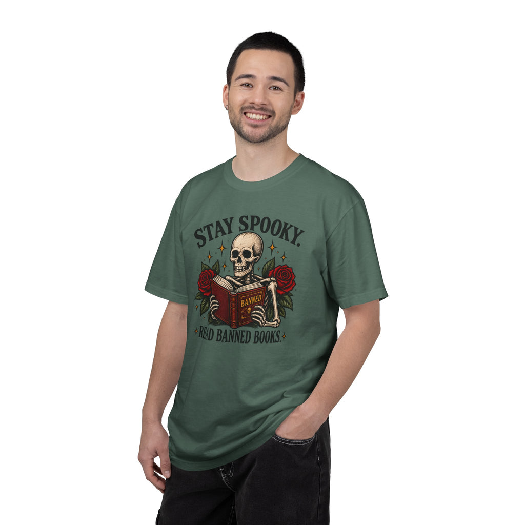 Stay Spooky Read Banned Books T-shirt | Skull, Roses, Book