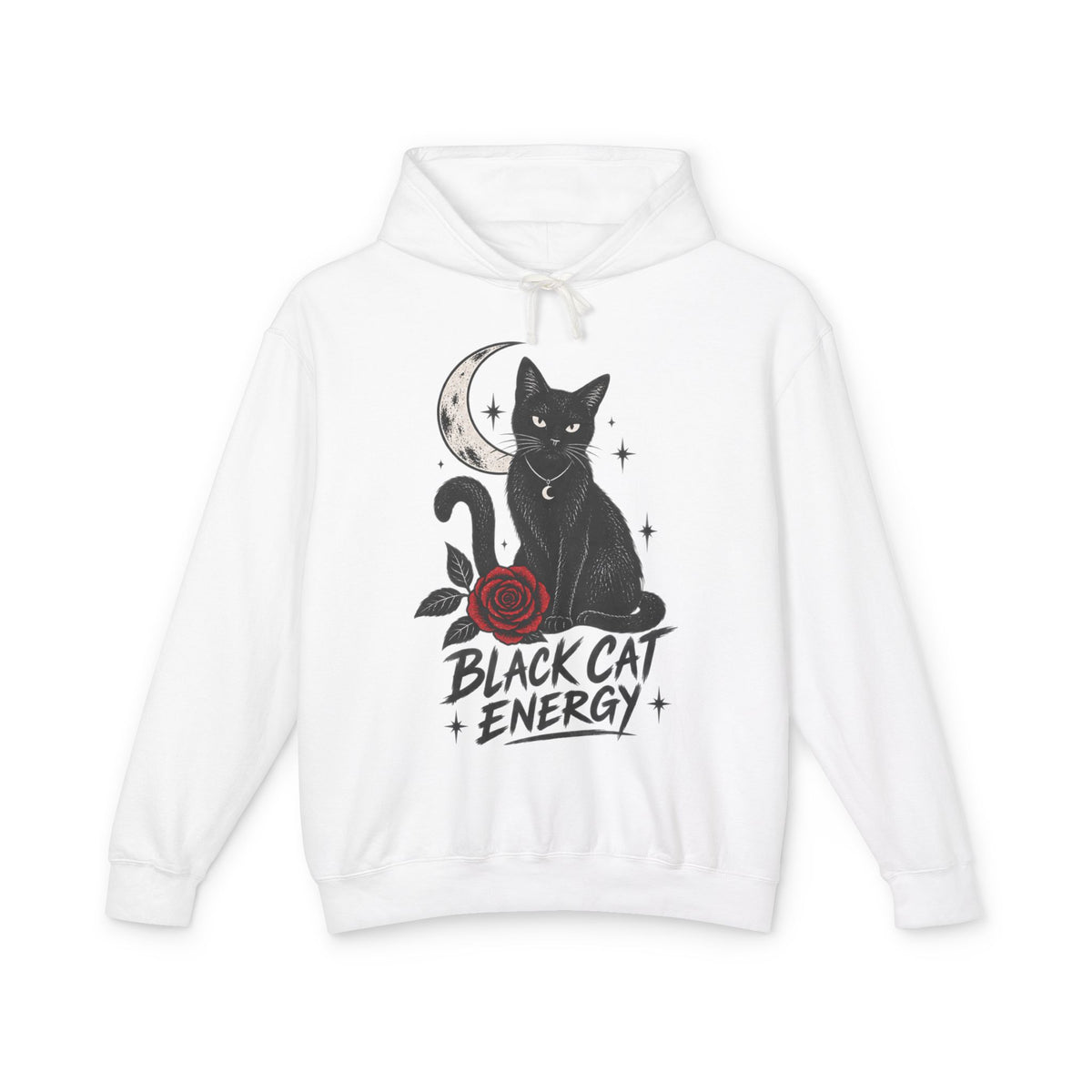 Black Cat Energy Unisex Lightweight Hooded Sweatshirt