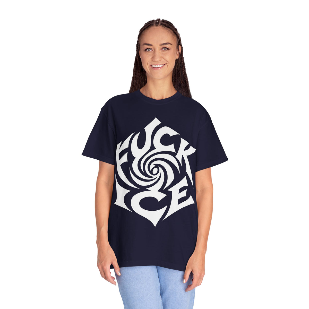 Fuck Ice Unisex T-Shirt | White Rose Typography Swirl