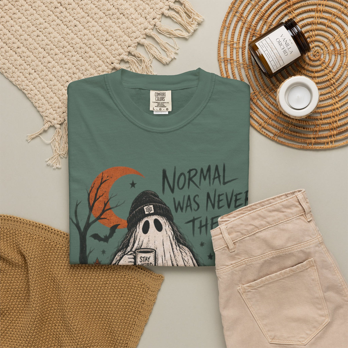 Normal Was Never the Vibe Ghost T-shirt | Halloween Pumpkin Cat Tee