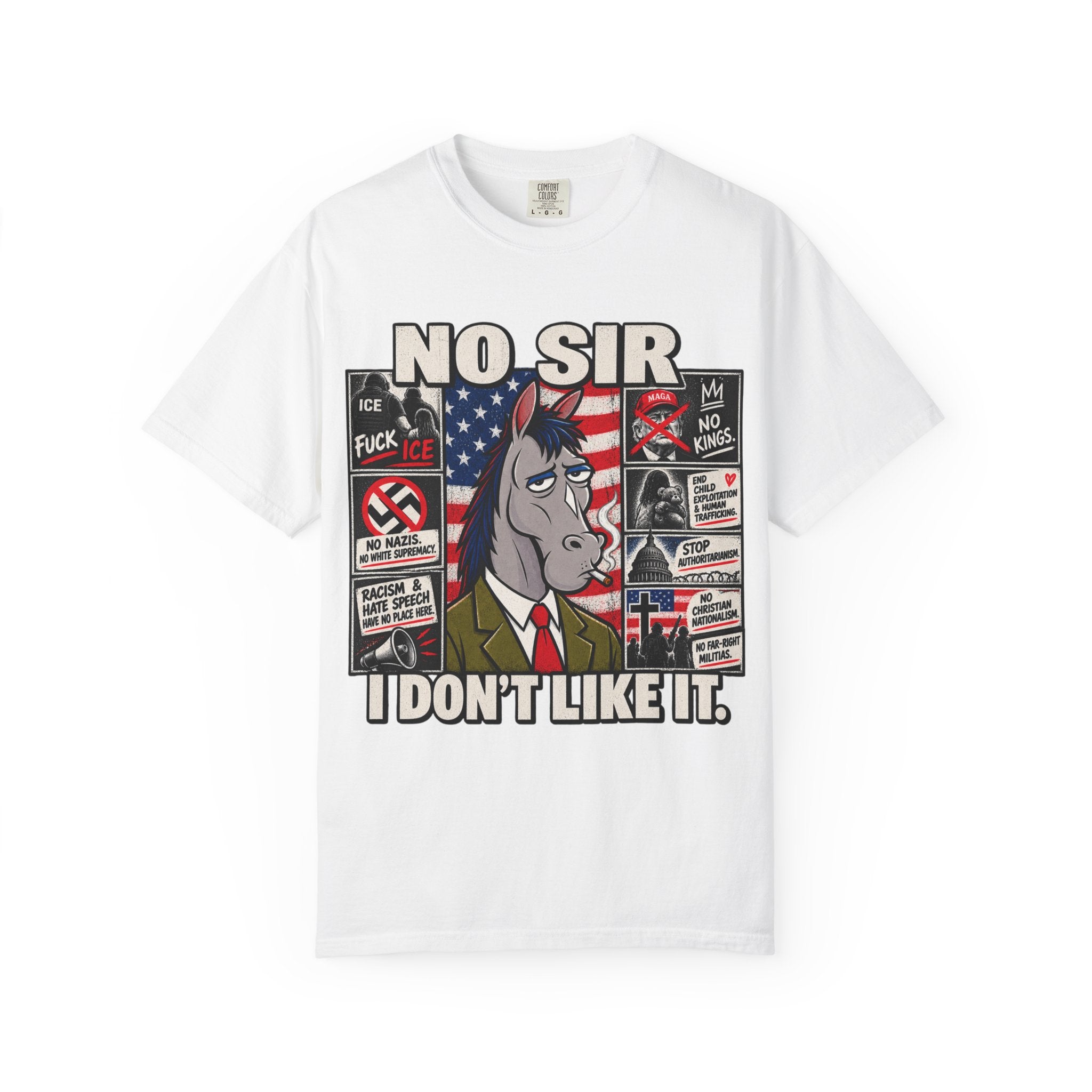 No Sir I Don't Like It donkey illustration T-Shirt | political satire, protest collage