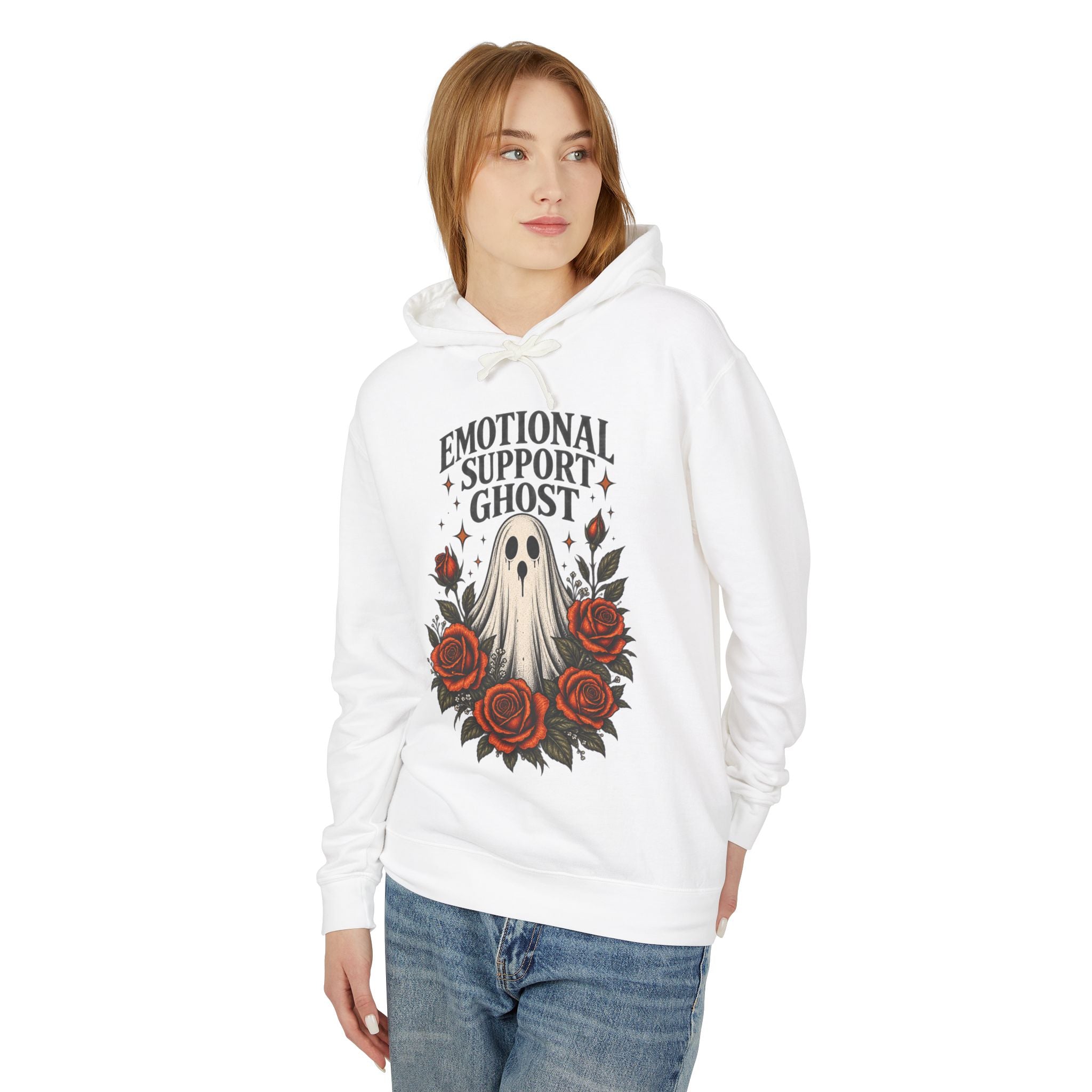 Emotional Support Ghost Hoodie — Cute Spooky Floral Ghost Sweatshirt