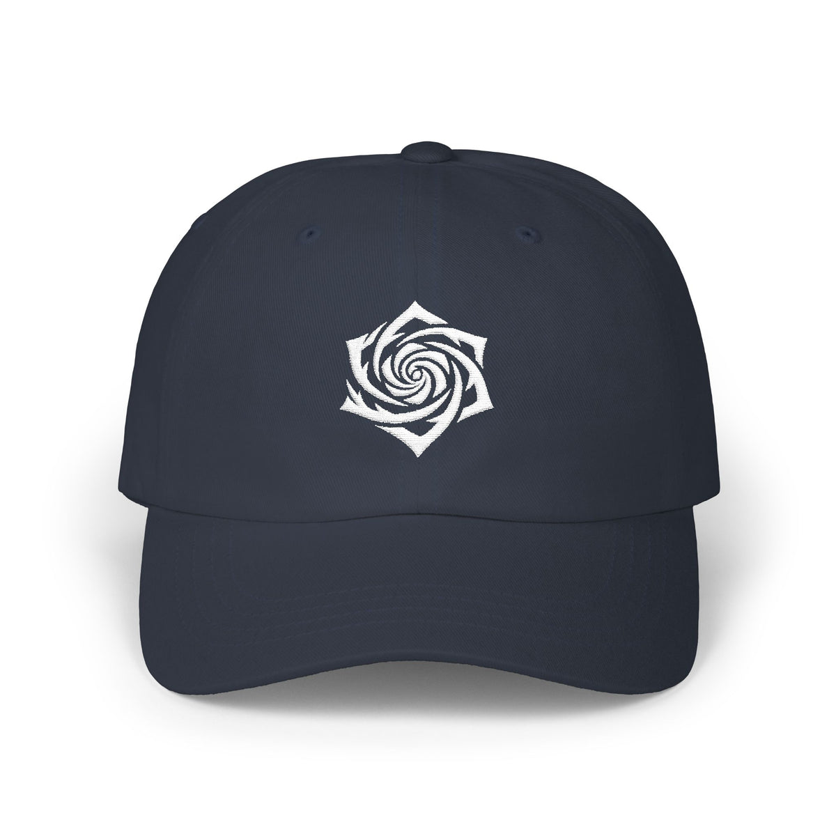 Dad Cap — Minimal White Spiral Rose Embroidered Hat. White Rose Resistance