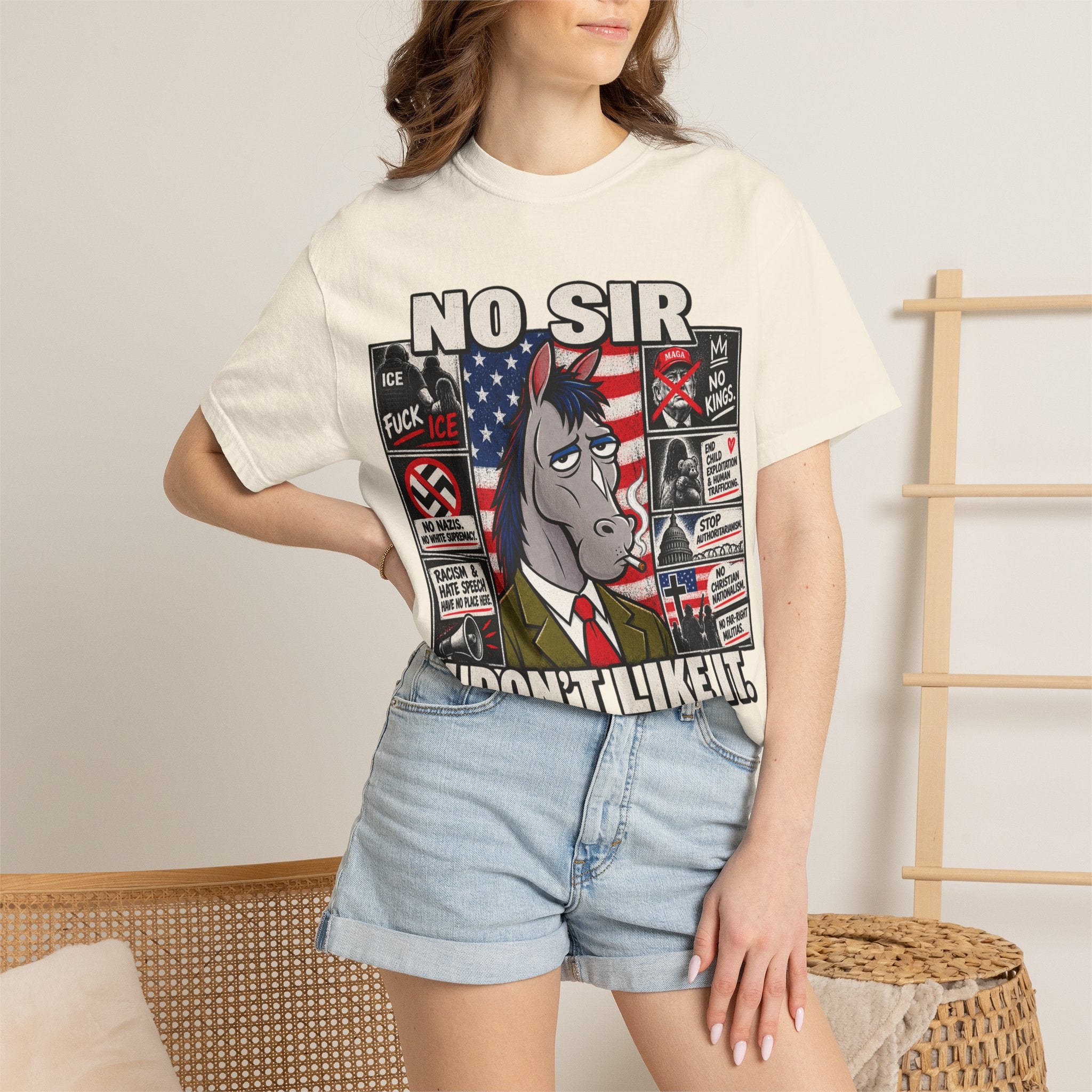 No Sir I Don't Like It donkey illustration T-Shirt | political satire, protest collage
