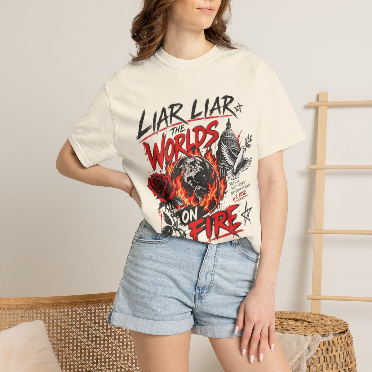 Liar Liar The Worlds on Fire-Dolly Parton inspired Unisex Garment-Dyed T-shirt