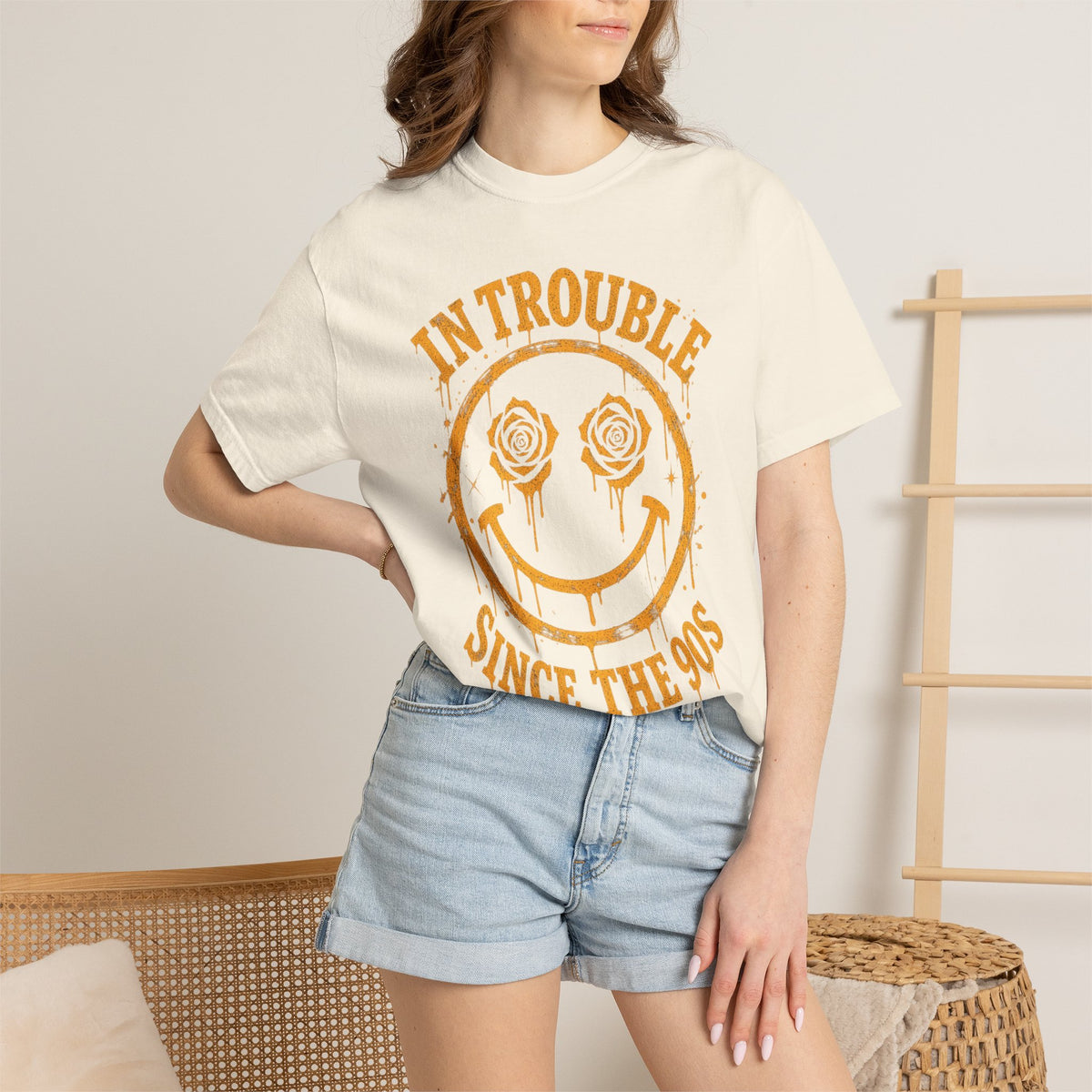 In Trouble Smiley Face Since the 90s T-shirt | Retro Peace Flower Graphic