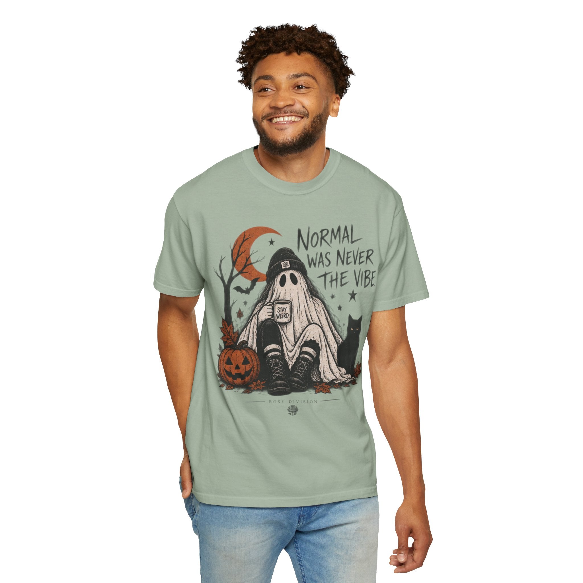 Normal Was Never the Vibe Ghost T-shirt | Halloween Pumpkin Cat Tee